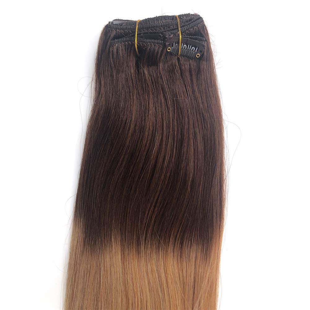 Clip in Hair Extensions Human Hair New Version Thickened Double Weft Brazilian Hair 140g 8pcs Per Set Remy Hair Silk Straight Soft Thick Natural Black Full Head Clip In(18" #1B)
