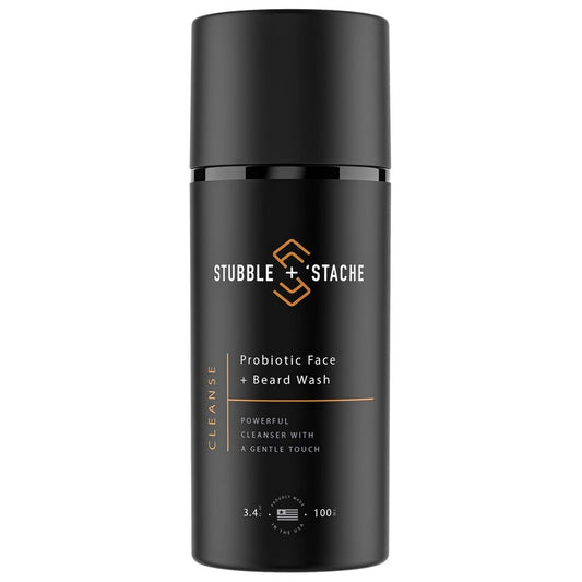 stubble & stache Face Wash and Beard Wash for Men – Daily Facial Cleanser with Niacinamide, Aloe Vera, Green Tea, and Probiotics – Fragrance-Free – 3.4 fl oz