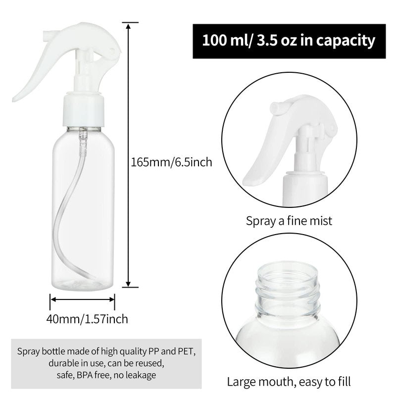 LISHINE 24 Pack Small Spray Bottles 3.5 oz Hair Spray Bottle 100ml Plastic Fine Mist Spray Bottles, Travel Size Spray Bottle Mini Continuous Spray Bottle for Hair, Water, Plant, Essential Oils