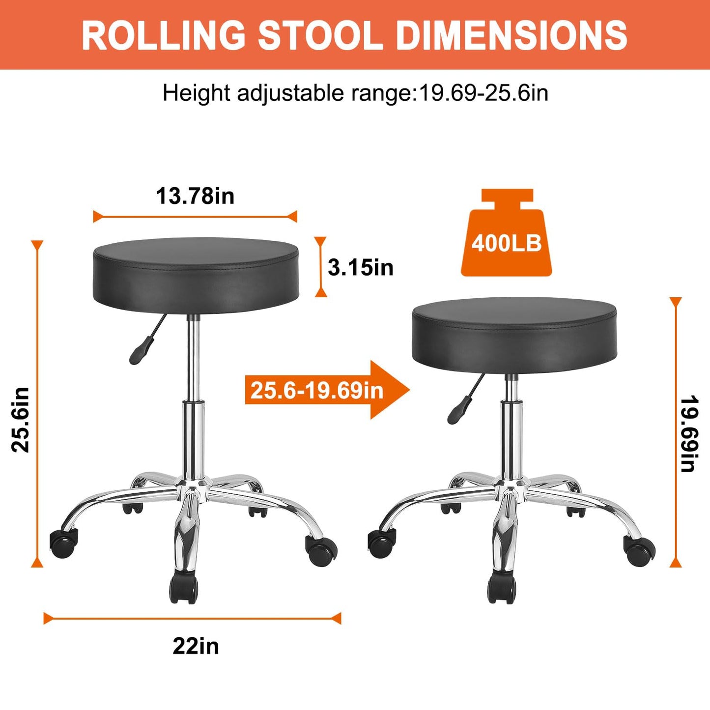 JOSTZHXIN Rolling Stool Height Adjustable Round Swivel Stool for Tattoo Salon Spa Massage, Home Office Chair