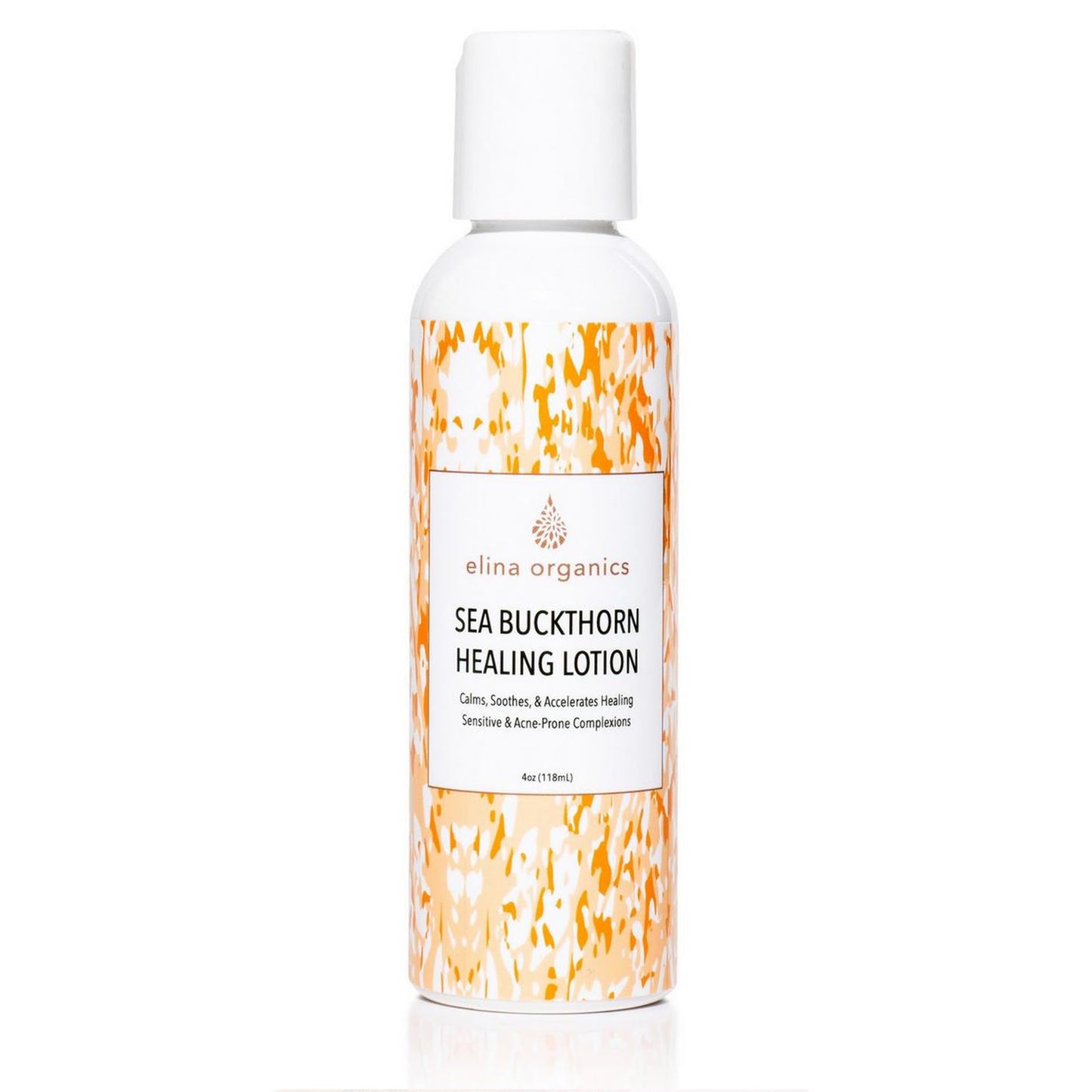 Elina Organics Sea Buckthorn Healing Lotion, 4oz – Soothing Moisturizer with MSM, Black Willow Bark & Zinc Oxide – Organic, Vegan – Repairs Acne, Redness & Skin Irritation