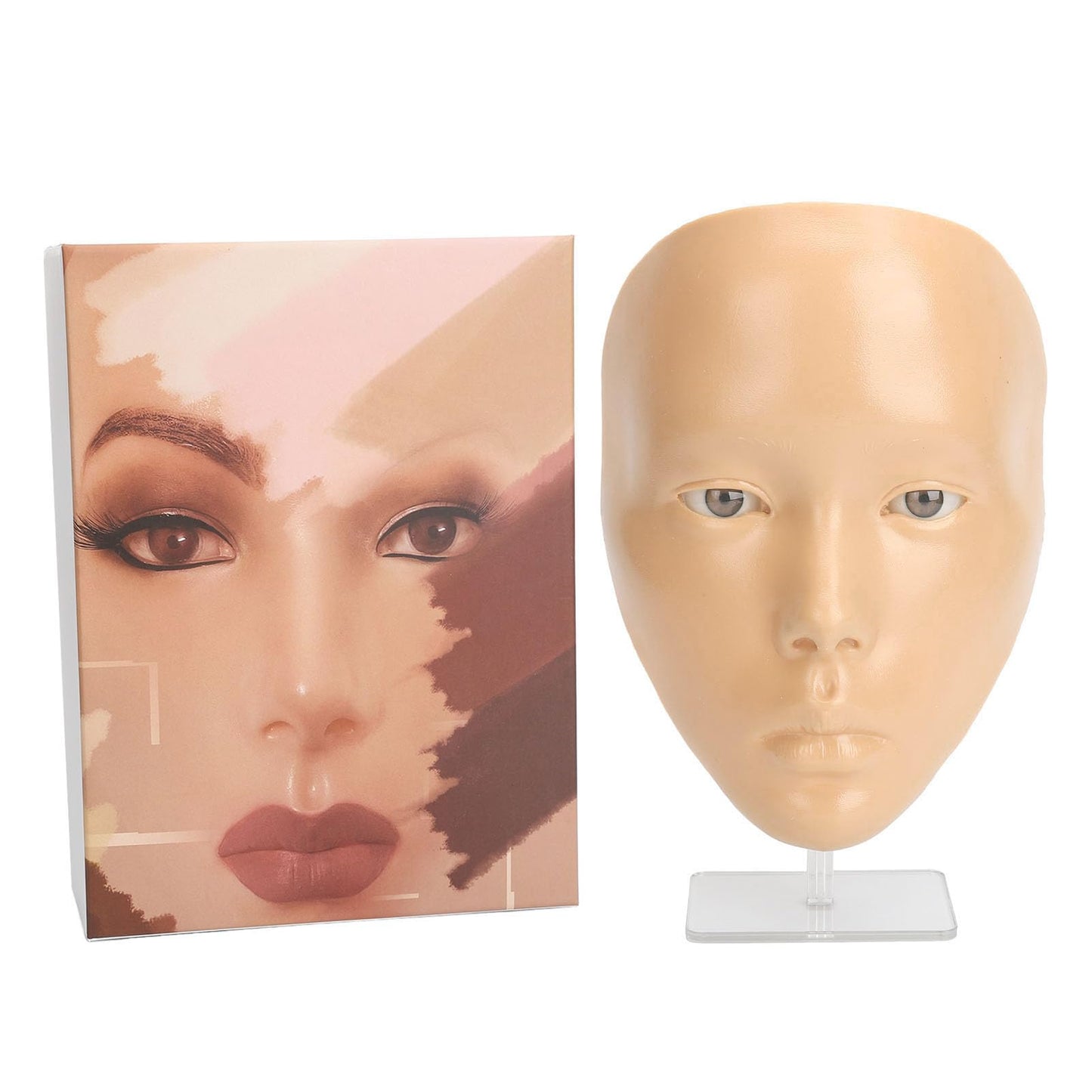 JTLB Makeup Practice Face with Plastic Stand 5D Silicone Full Face Makeup Practice BoardReusable Mannequin Tool for Beginner (White Skin)