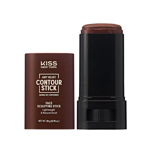 Kiss New York Airy Velvet Contour Stick, Cool Toned Face Sculpting Cream Makeup, Buildable with Lightweight Natural Finish, Hyaluronic Acid & Green Tea Extract (8 Deep, 0.70 Ounce)