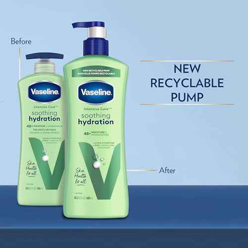 Vaseline Intensive Care Body Lotion for Dry Skin Soothing Hydration Lotion Made with Ultra-Hydrating Lipids + 1% Aloe Vera Extract to Refresh Dehydrated Skin 20.3 oz, Pack of 3 (packaging May Vary)
