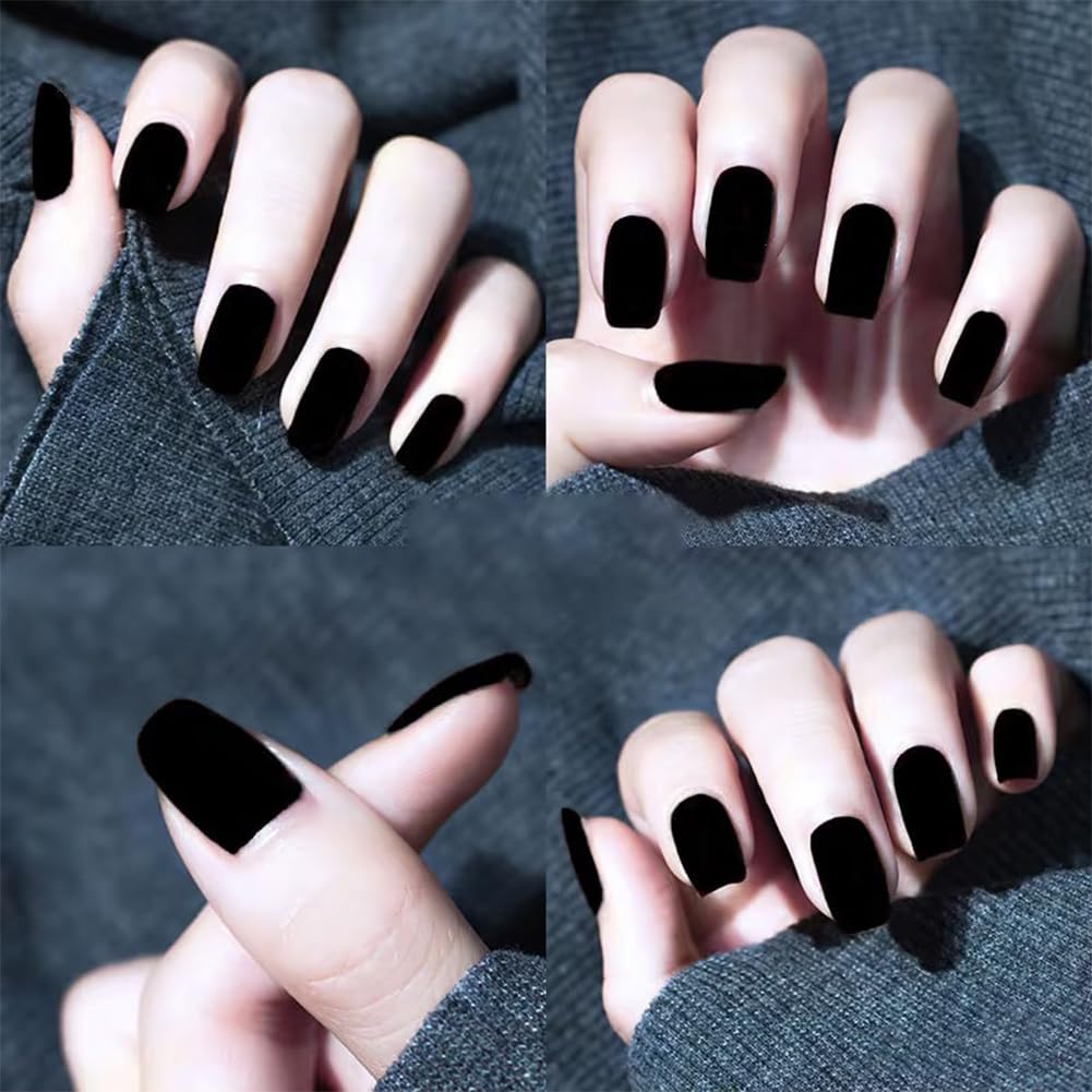 COSMOO Matte Black Nail Polish Air Dry, Quick Dry Dark Lacquer Nail Art Varnish, Velvet Mist Effect Matte Finish Nails Polish for Ladies, 0.41 fl oz