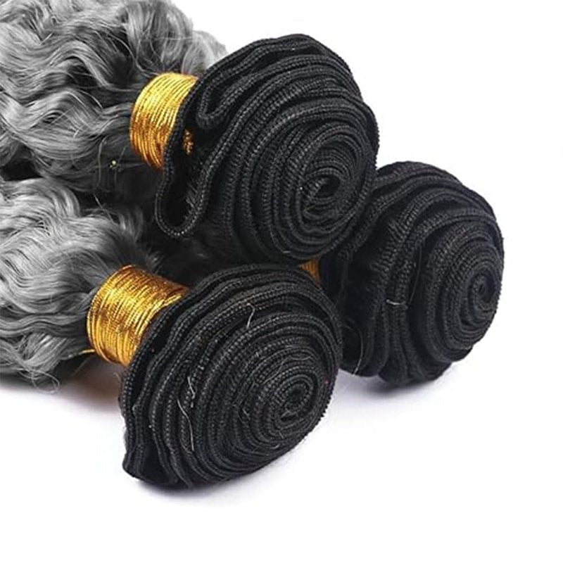 Ombre Grey Human Hair Bundles - 16, 18, 20 Inch Deep Wave | 12A Unprocessed Brazilian Virgin Hair for Black Women