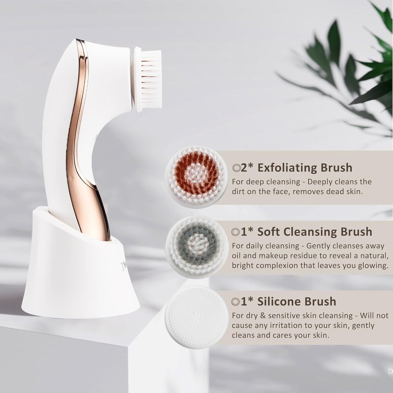 Electric Face Brush Scrubber - Rechargeable IPX-7 Waterproof Exfoliator | 4 Brush Heads for Deep Cleansing & Massaging