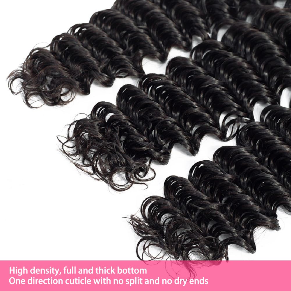 LXYANOO 12A Deep Wave Single Bundles Human Hair 22 Inch Brazilian Curly 1 Bundles Human Hair 100% Unprocessed Virgin Wet and Wavy Hair Weave 1B Black