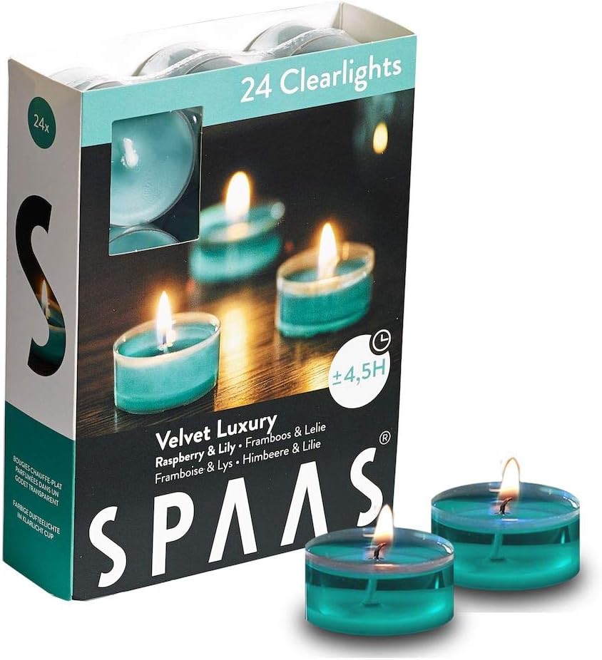Morning Breeze Scented Tealights - Spaas 24 Clear Cup Candles, 4.5 Hour Burn Time