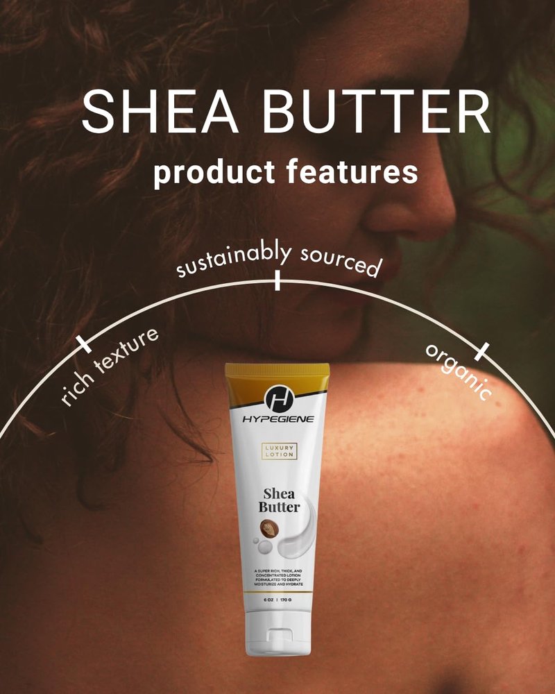Hypegiene Shea Butter Lotion - Deep Hydrating Daily Moisturizer - Non-Greasy Organic Paraben Free Rich Shea Butter Hand Lotion & Vegan Body Lotion For Dry & Sensitive Skin (6oz)