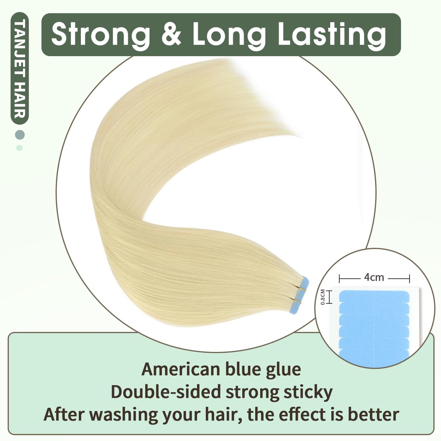 TANJET Tape in Human Hair Extensions Platinum Blonde Straight Seamless Skin Thick Weft Hair Extensions Remy Tape in Hair Extensions Human Hair (#60 16 Inch 20pcs 40g/Pack)
