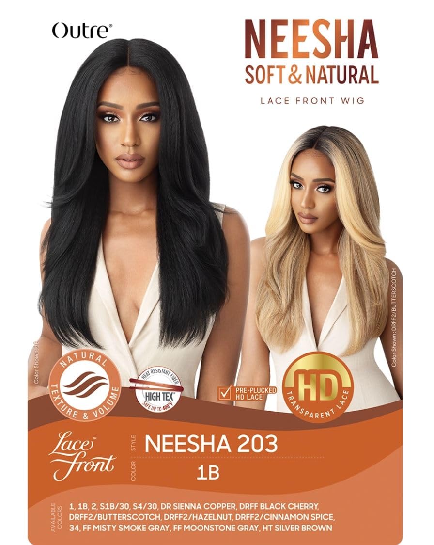 Outre Synthetic Lace Front Wig (Soft & Natural) - NEESHA 203 (Color:1B Off Black)