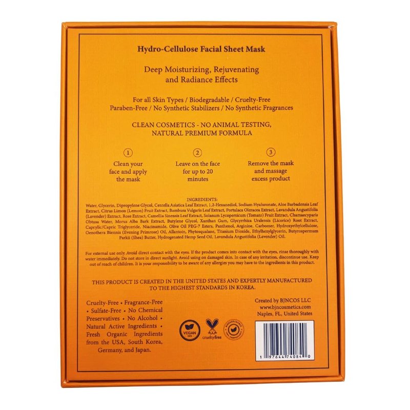 Hydro Cellulose Facial Sheet Masks - 5 Pack of Natural Ingredients for Deep Hydration & Radiance