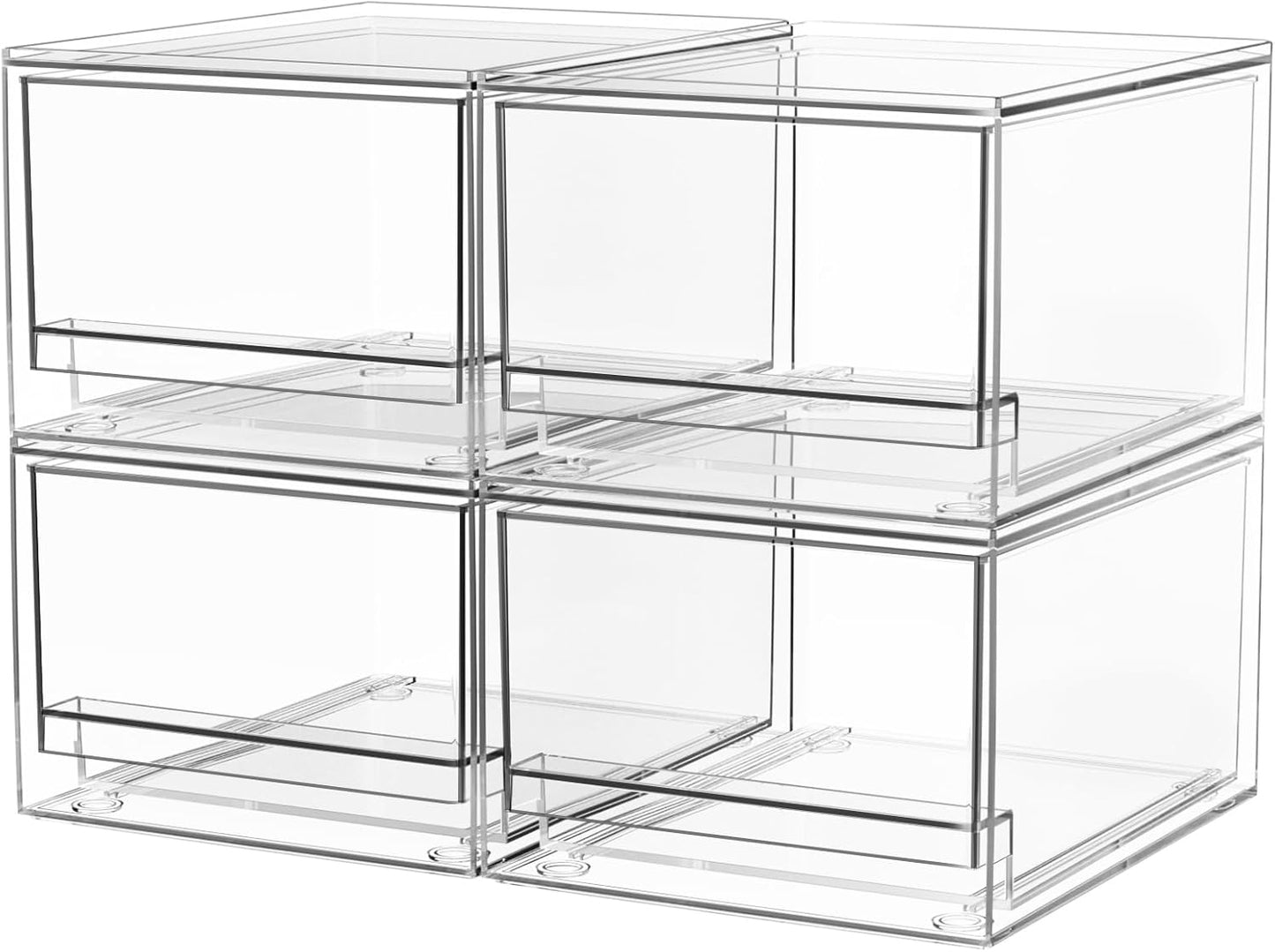 Acrylic Stackable Storage Drawers - 4PCS Makeup Organizer for Bathroom & Kitchen | 7.5" L Plastic Bins
