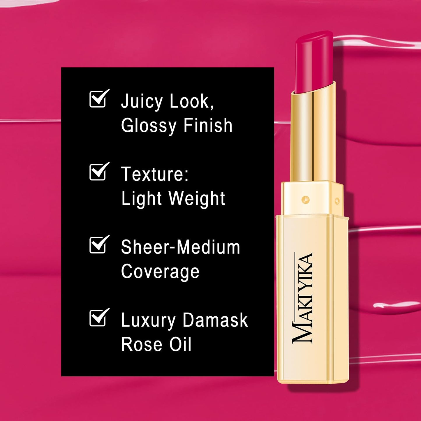 MAKI YIKA 3Pc Moisture Lipsticks for Women Nude Pink Hot Pink Lipstick Hydrate Tinted Lip Balm for Dry Cracked Lips Glossy Lip Color, MA55/62/56