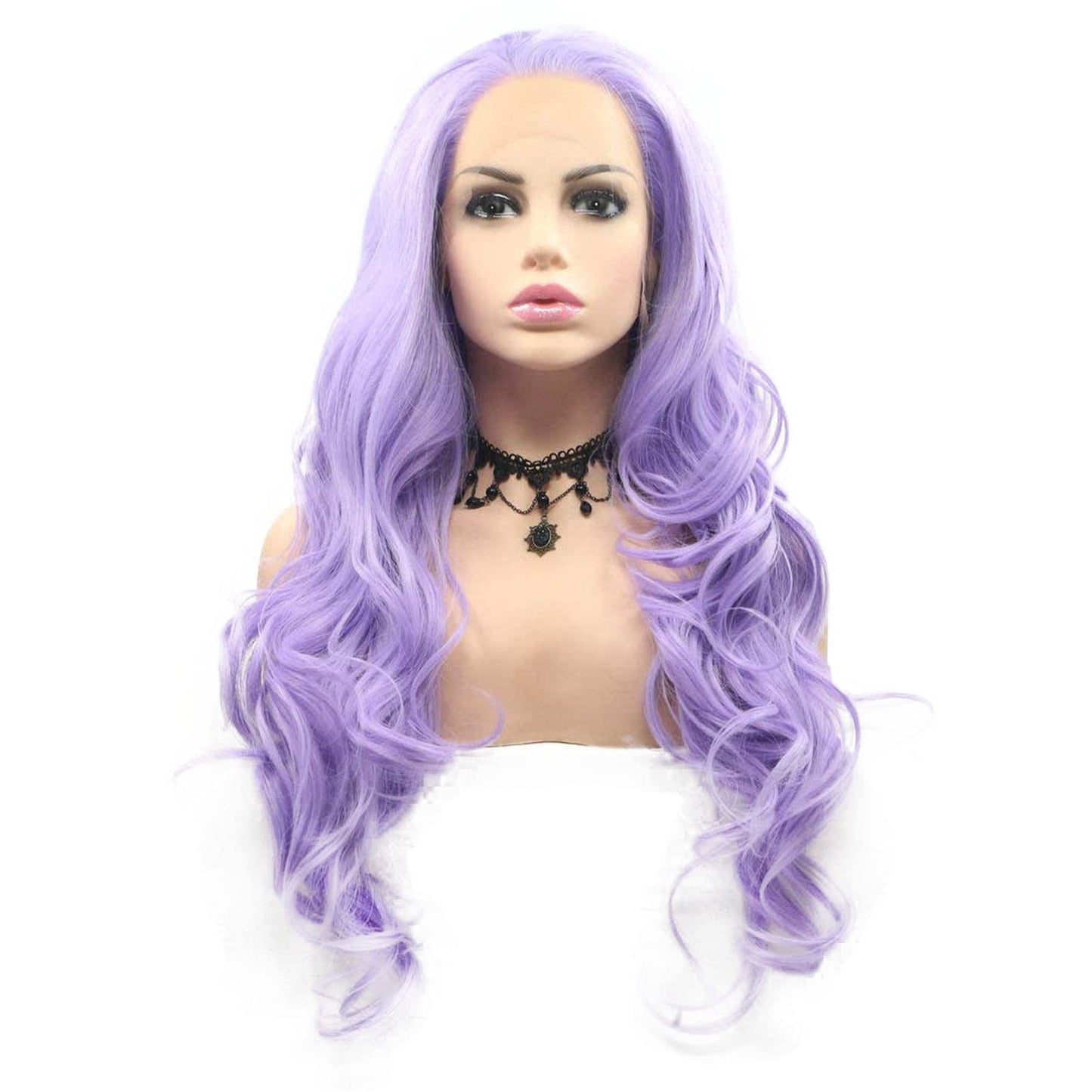 AFBeauty Purple Wig Lace Front Synthetic Hair Long Heat Resistant Wavy Middle Part Wigs for Women Natural Hairline Lilac Lavender Colour 22 Inches Hand Tied Lace Wig Drag Queen Cosplay Daily