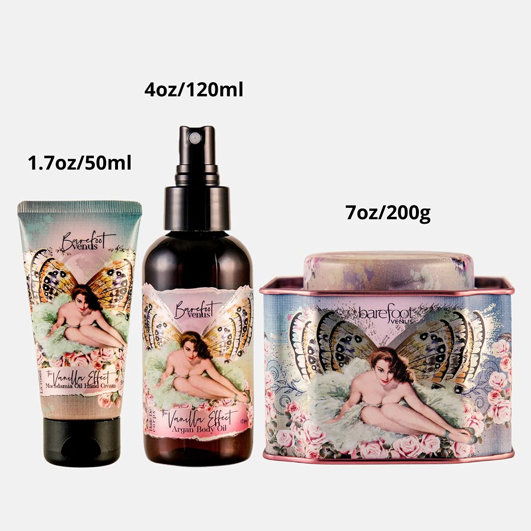 Barefoot Venus bath Soak, Hand Cream & Argan Oil Body Care Gift Set (Vanilla Effect)