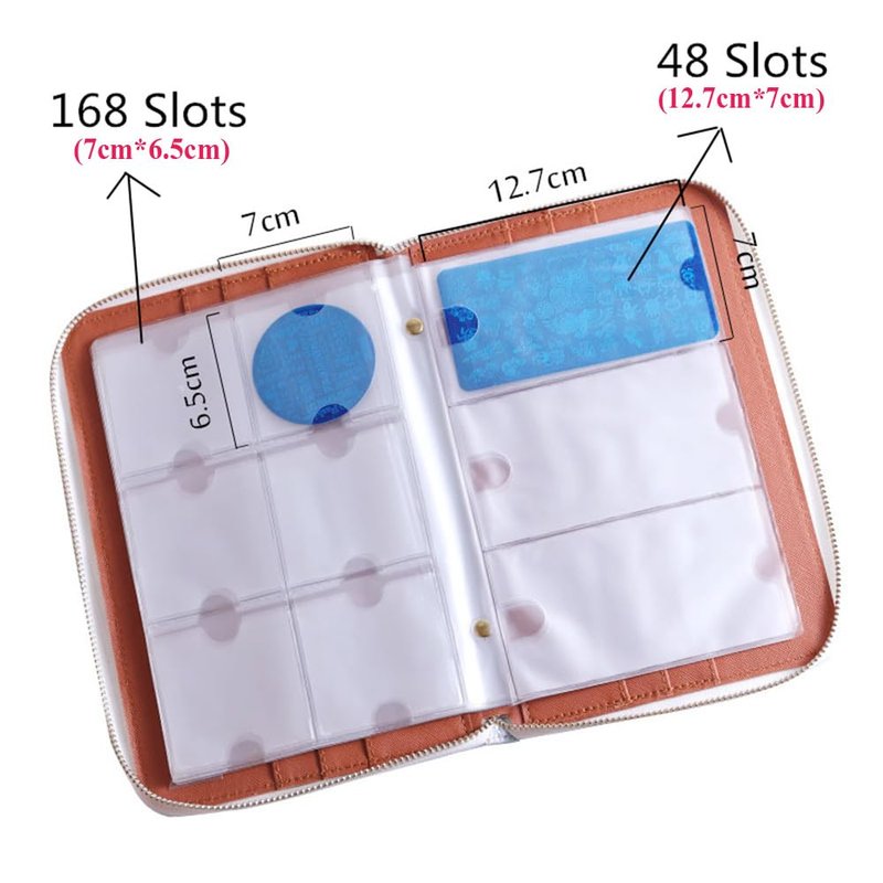 Mezerdoo 216 Slots Stamping Plate Holder Case Rainbow Laser Design Round Square Rectangular Nail Art Stamp Template Organizer 1pcs Empty Nail Art Plate Case Bag (silver - 216 Slots)