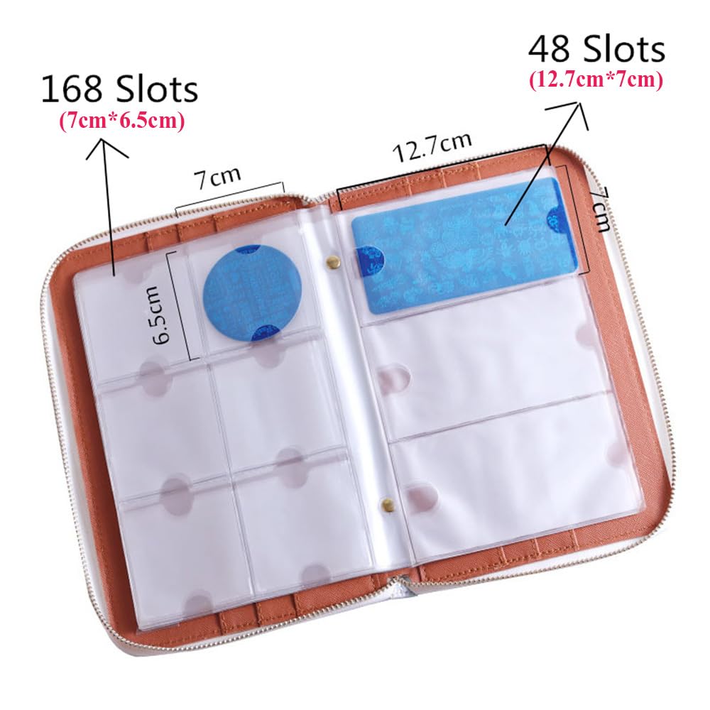 Mezerdoo 216 Slots Stamping Plate Holder Case Rainbow Laser Design Round Square Rectangular Nail Art Stamp Template Organizer 1pcs Empty Nail Art Plate Case Bag (silver - 216 Slots)