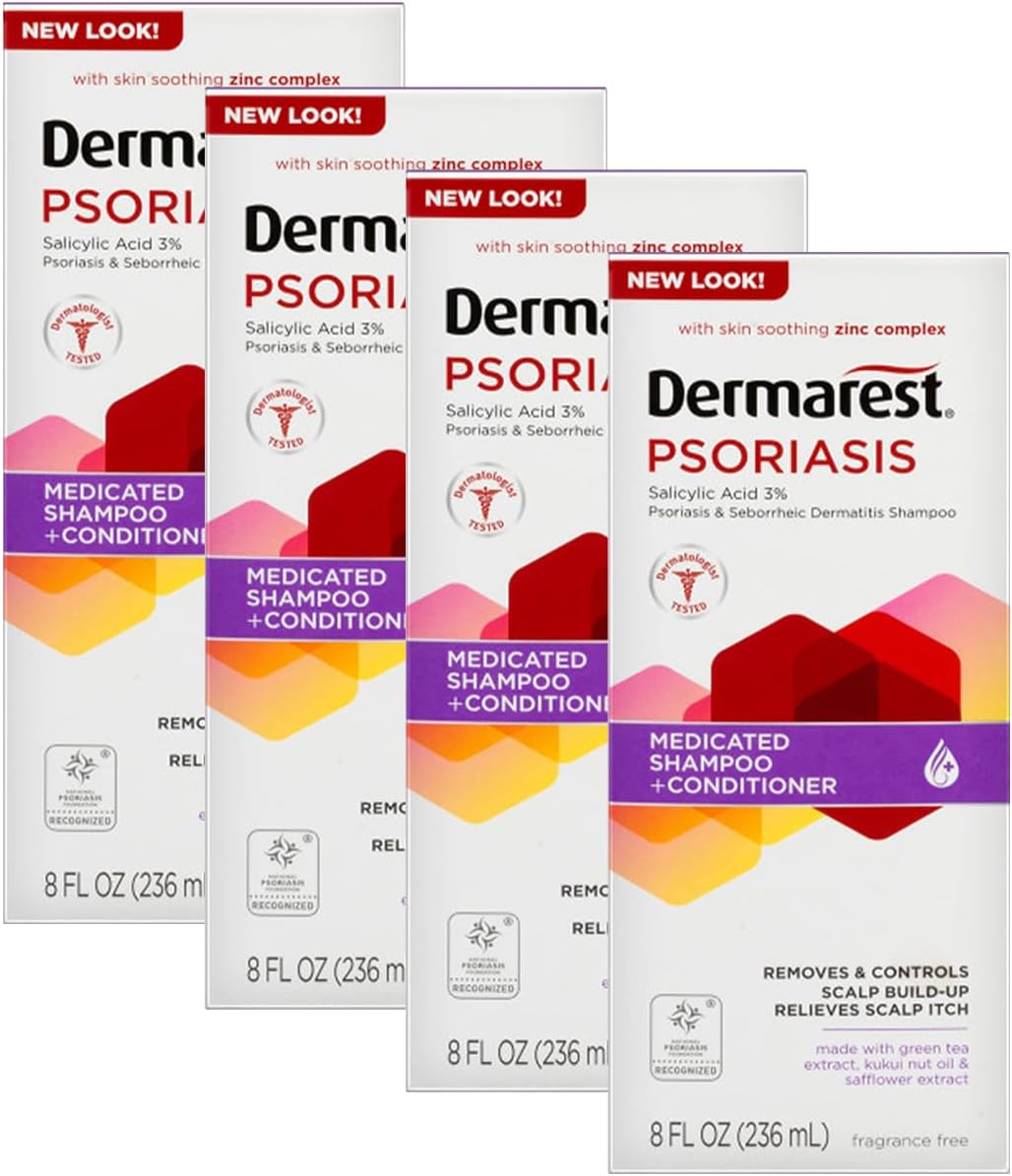Dermarest Medicated Shampoo & Conditioner for Psoriasis - 8 Fl Oz | 4 Pack