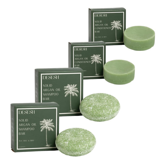 Argan Oil Solid Shampoo and Conditioner Bar Value Bundle, US-Made, No Artificial Colors Or Fragrances, Vegan, Cruelty Free, Designed For All Hair Types, Plastic Free (Tea Tree & Mint)