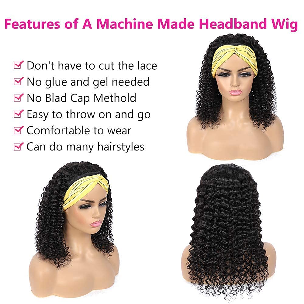 mengkai Deep Wave Lace Front Wigs Human Hair For Women Headband Wig Human Hair Deep Wave Glueless None Lace Front Wig Curly Headband Half Wigs for Women Brazilian Virgin Machine Made Wig 12 Inch