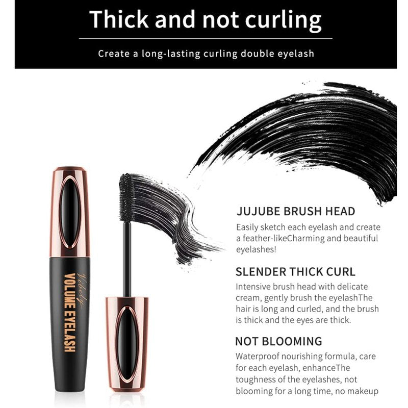 3 Pack 4D Silk Fiber Lash Mascara, Waterproof Smudge-proof Thickening Lengthening Mascara Black, All Day Exquisitely Full, Long, Thick, Long-Lasting No Flaking Lash Extensions