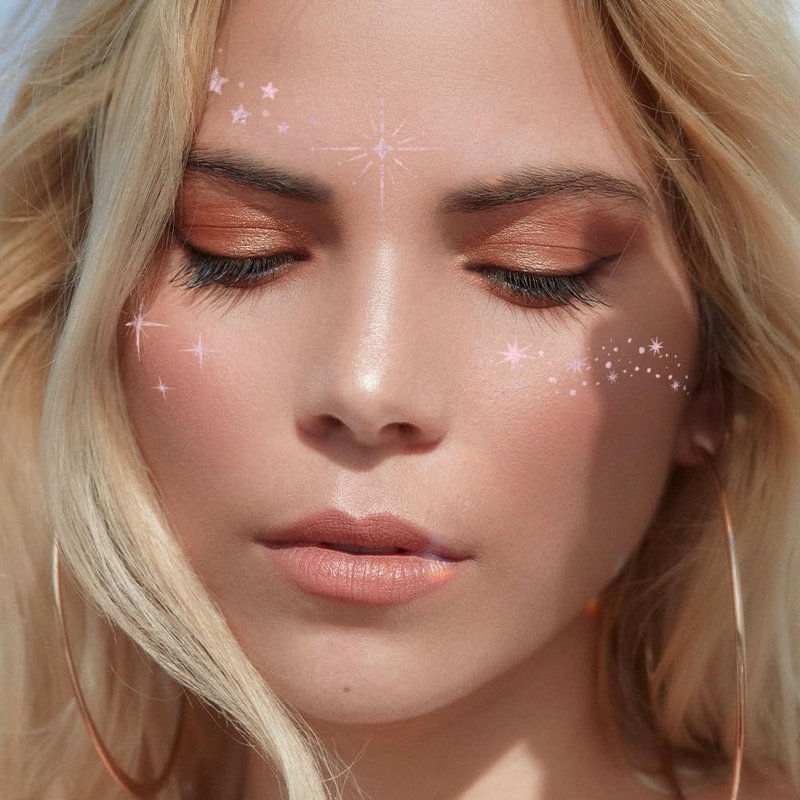 Flash Tattoos STARLIGHT VARIETY Pink Glitter Face Freckles and Body Tattoos – 25 Premium Celestial Metallic Patches with Cosmic Stars & Moons - Festival & Concert Makeup, Parties, Ethereal Beauty