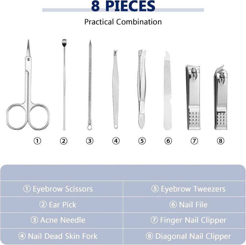 24-Piece Valentine Manicure Set | Stainless Steel Nail Clippers & Grooming Tools Kit with Travel Case - Black