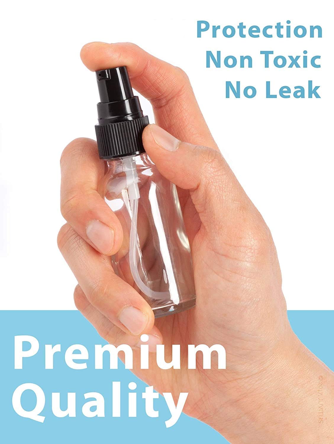JUVITUS 1 oz / 30 ml Clear Glass Boston Round Bottle with Black Treatment Pump + Funnel (12 Pack)