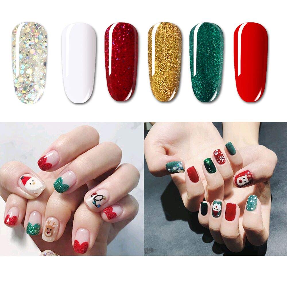 Vishine Christmas Collection Gel Nail Polish Set - Winter Glitter Series 6 Colors Nail Art Set, UV LED Soak Off Gel, 8ml