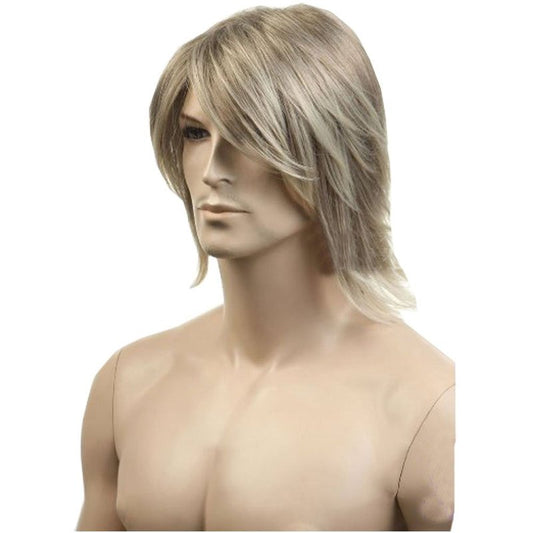 KOLIGHT Men's 12 Inch Blonde Layered Synthetic Wig with Bangs, Natural Medium Length Hair Wig with Wig Cap for Daily Cosplay Party