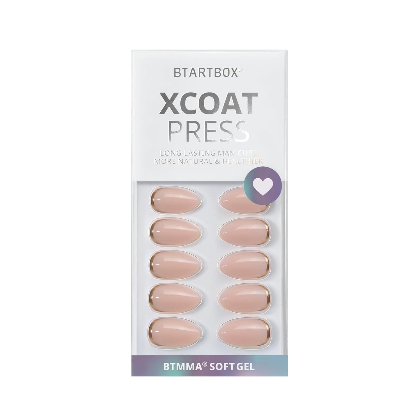 Press On Nails Almond - Short Gold Foil Soft Gel Nails with Glue | 32-Piece Kit in 16 Sizes