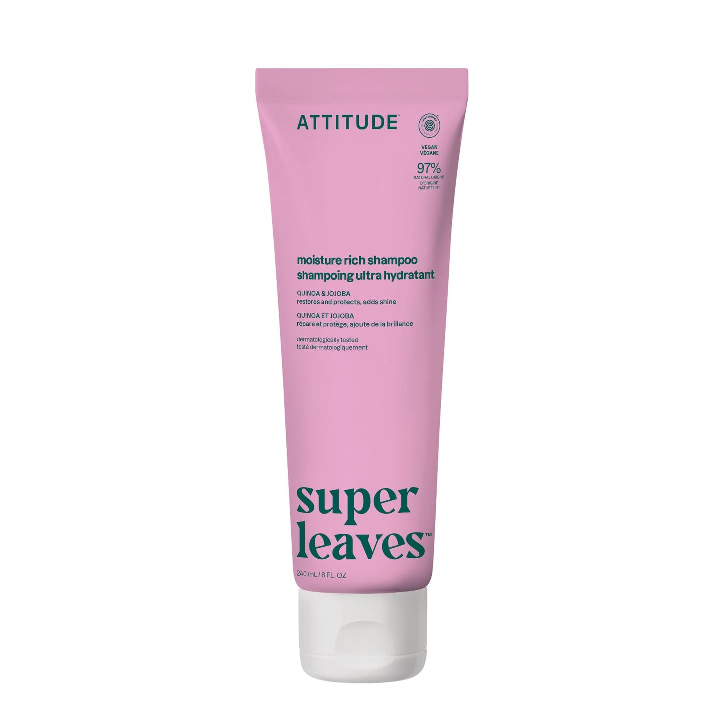 ATTITUDE Moisture Rich Hair Shampoo, EWG Verified, For Dry and Damaged Hair, Naturally Derived Ingredients, Vegan, Plant Based, Quinoa and Jojoba, 8 Fl Oz