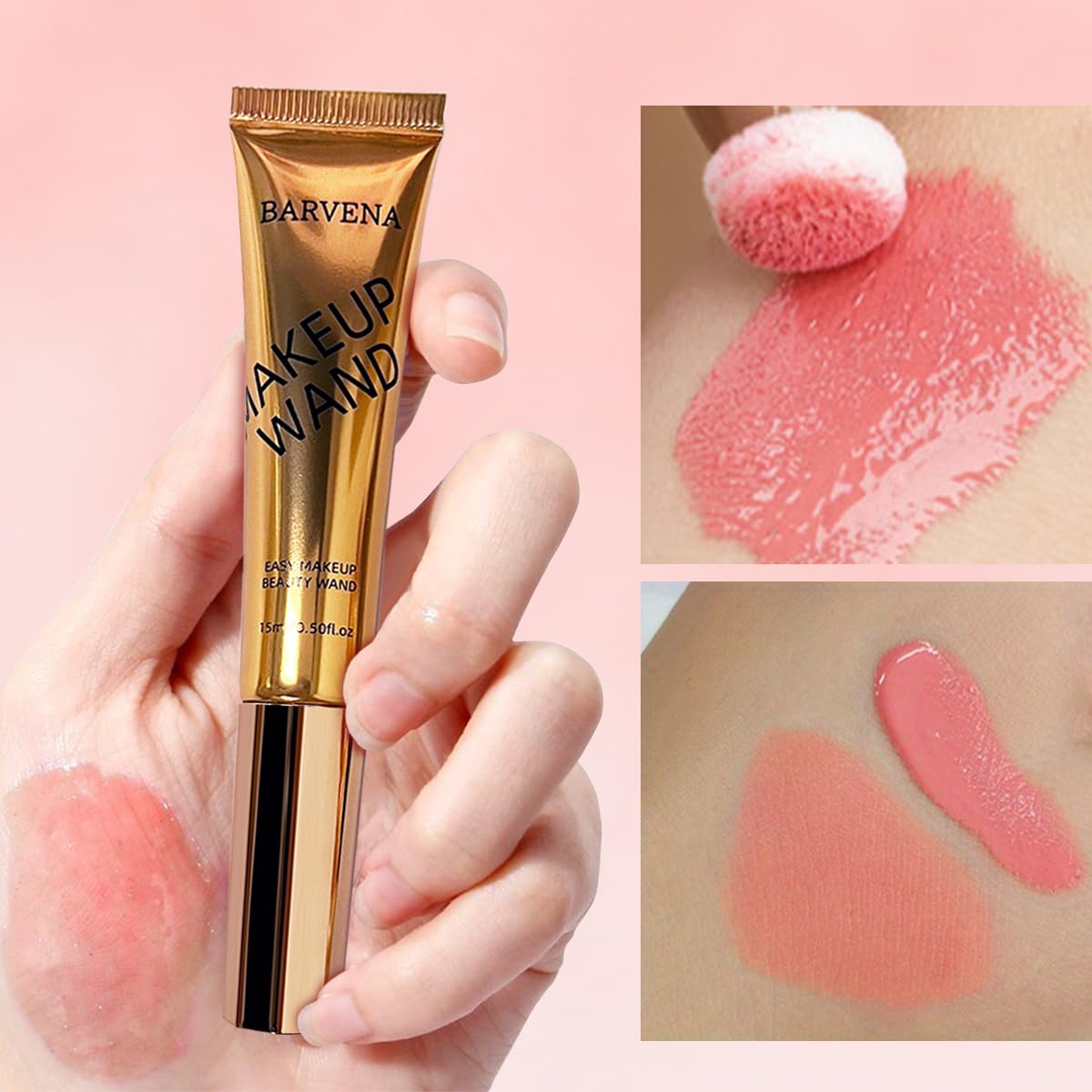 BARVENA Liquid Blush Wand – Buildable Blush Beauty Wand with Soft Applicator, Long-Lasting Natural Glow, Easy Blend,Flushed Cheeks (01 Soft Rose)