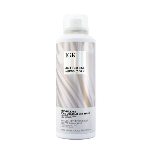IGK Antisocial Midnight Silk Bond-Building Dry Hair Mask – No-Rinse Leave-In Treatment with Vegan Silk Protein – Limited Edition Design, 5 oz
