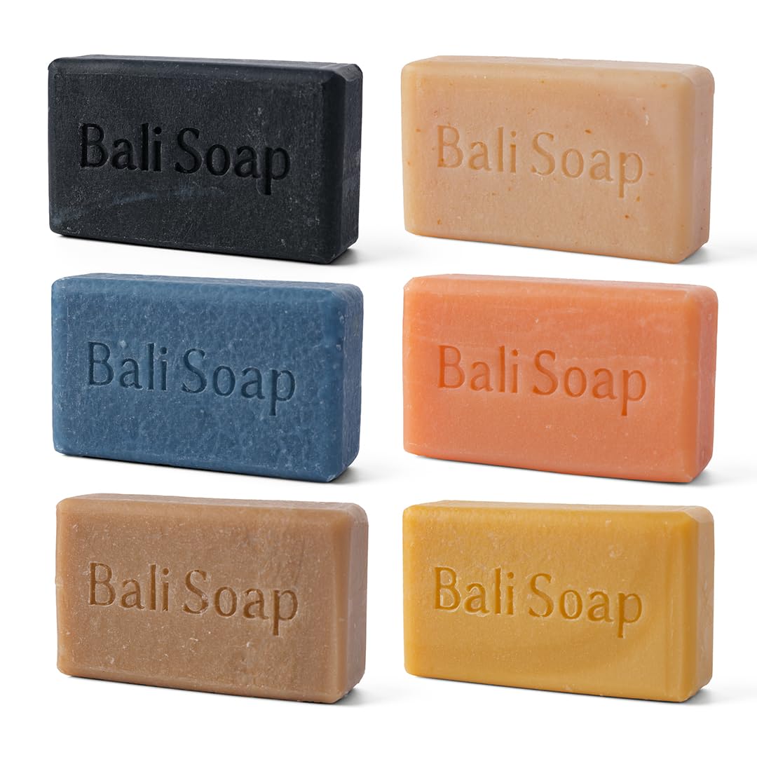Bali Soap, Natural Soap Gift Set - Cold Process Soap for Men & Women, Vegan Handmade, Moisturizing, 6 Pack