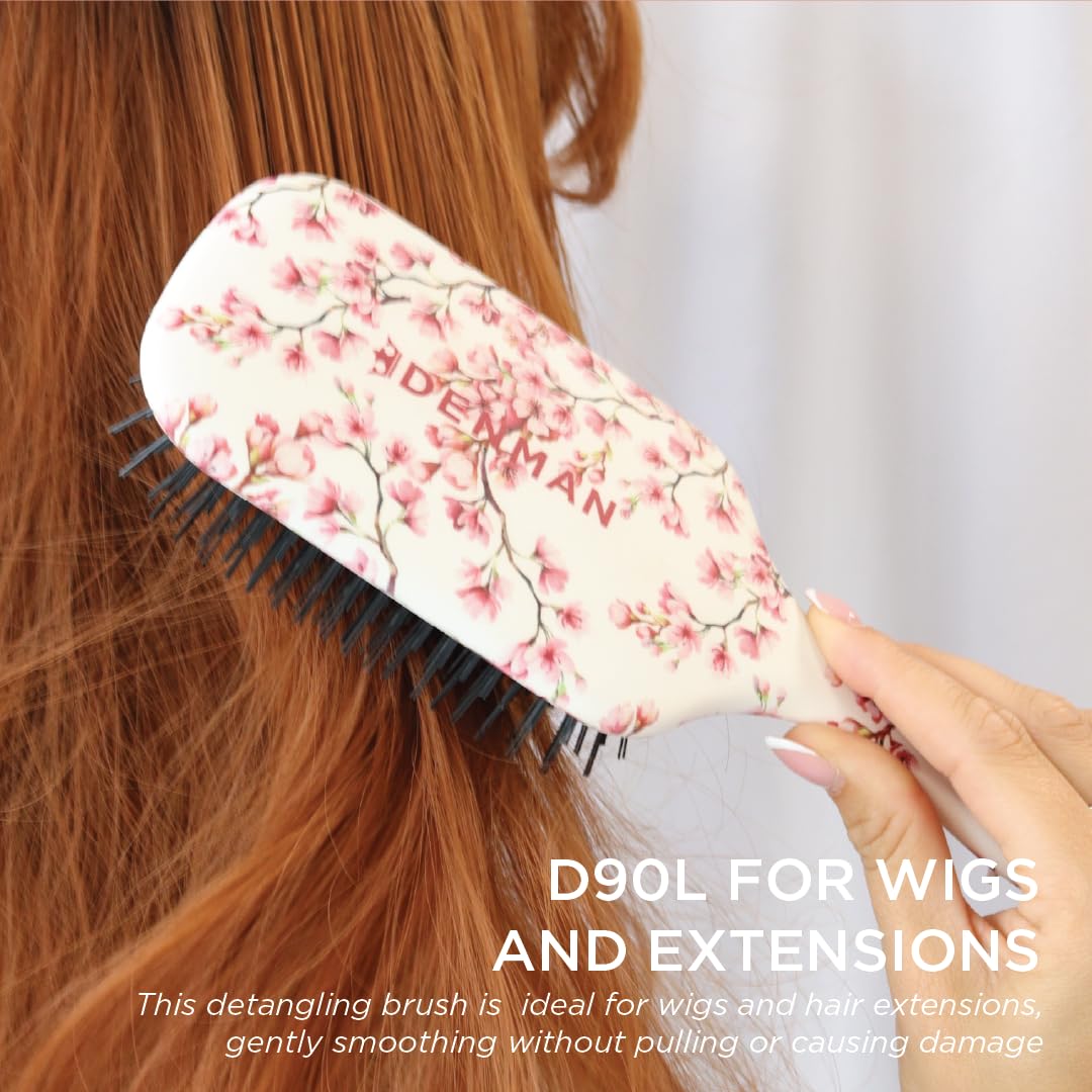 Denman Ultimate Detangling Hair Brush - Wet & Dry Detangler Brush for Long Hair, Wigs & Extensions - Ideal Hair Brushes for Women and Men, D90L Cherry Blossom