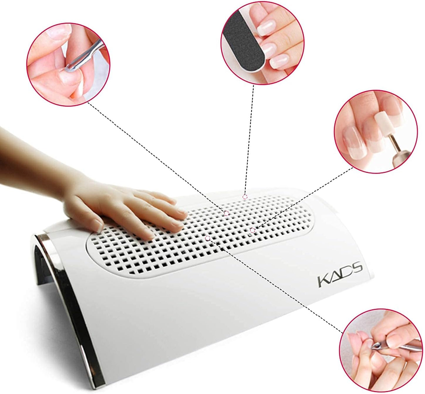 Nail Art Dust Suction Collector - Powerful 3-Fan Nail Dryer Tool with 2 Dust Bags | 110V US Plug