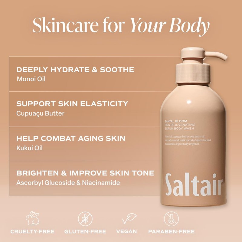 Saltair Body Wash Variety Pack – Santal Vanilla: Santal Bloom & Pink Beach – Moisturizing Body Wash – Scented Shower Gel for Women and Men – 2x 17oz – Paraben & Cruelty-Free