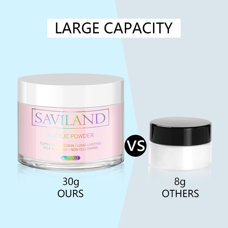 Saviland Pink Acrylic Powder: 30g Professional Colored Acrylic Nail Powder Polymer for French Manicure DIY Nail Art Extension 3D Carving, Long Lasting No Need Nail Lamp