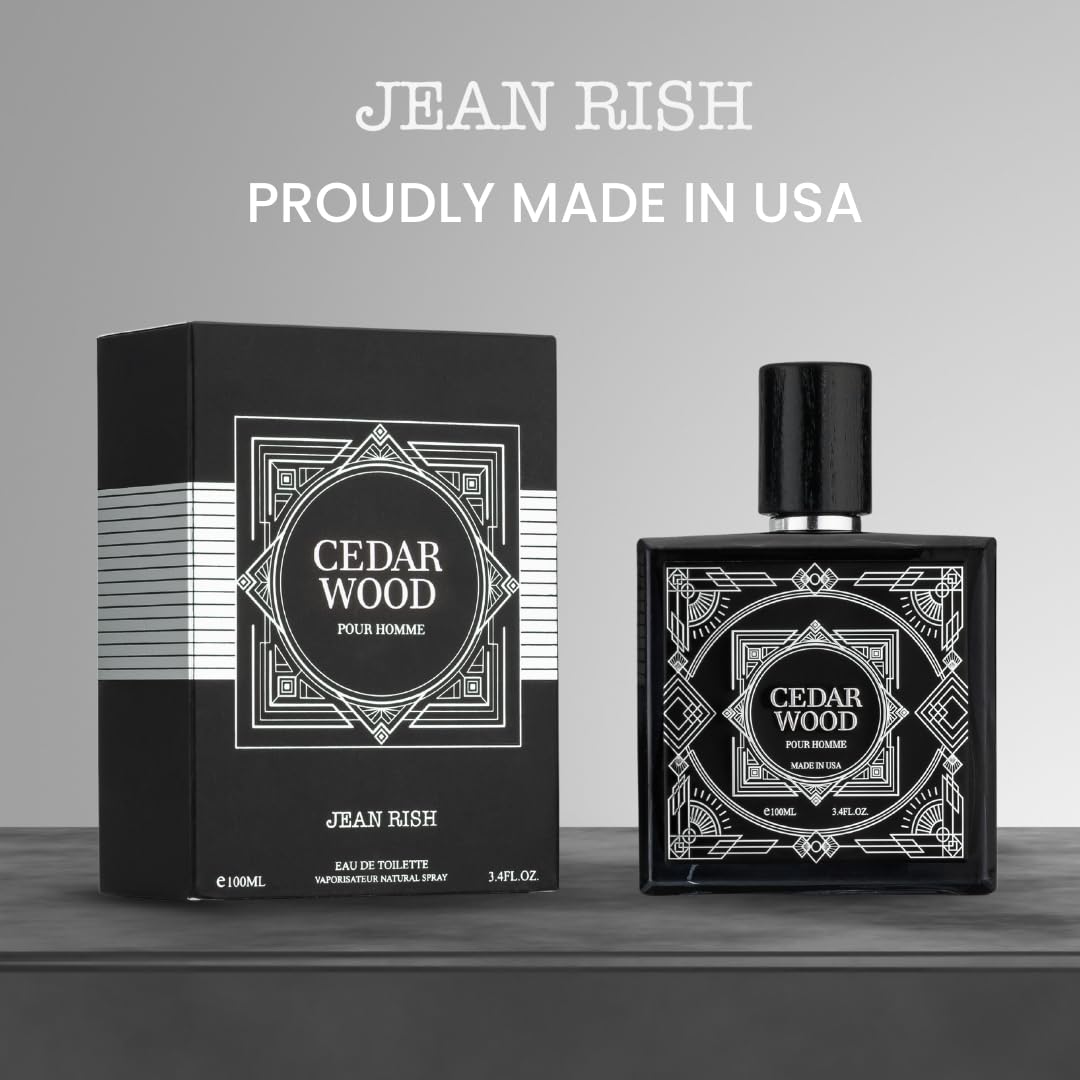 Jean Rish Cedar Wood Perfume for Men Eau De Toilette, Long-Lasting Luxury Fragrance, Made In USA - Patchouli, Cedar, Musk Scent - 100ml / 3.4 oz