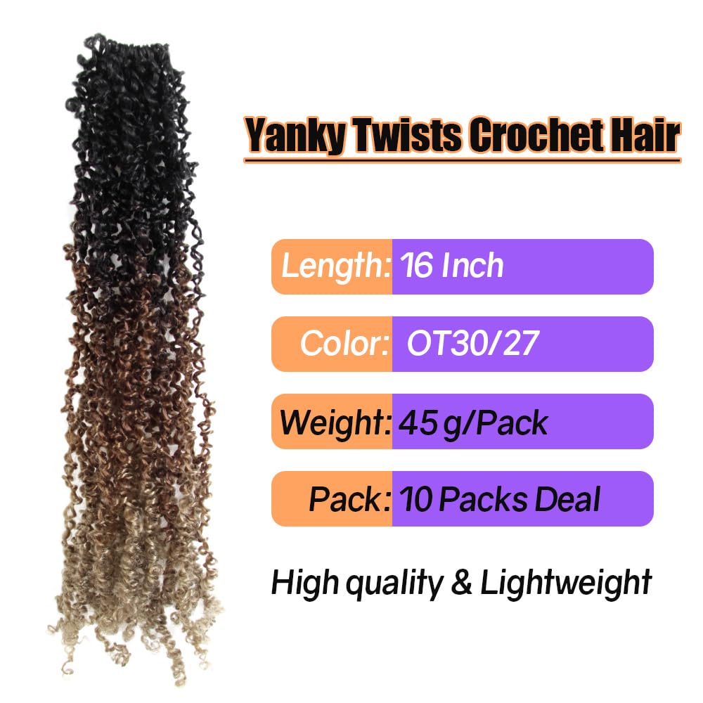 16 Inch 10 Packs Yanky Twist Crochet Hair Pre-twisted 3 Tones Ombre Brown Kinky Mini Spring Twist Small Curly Senegalese Twist Braids (OT30/27-10P)