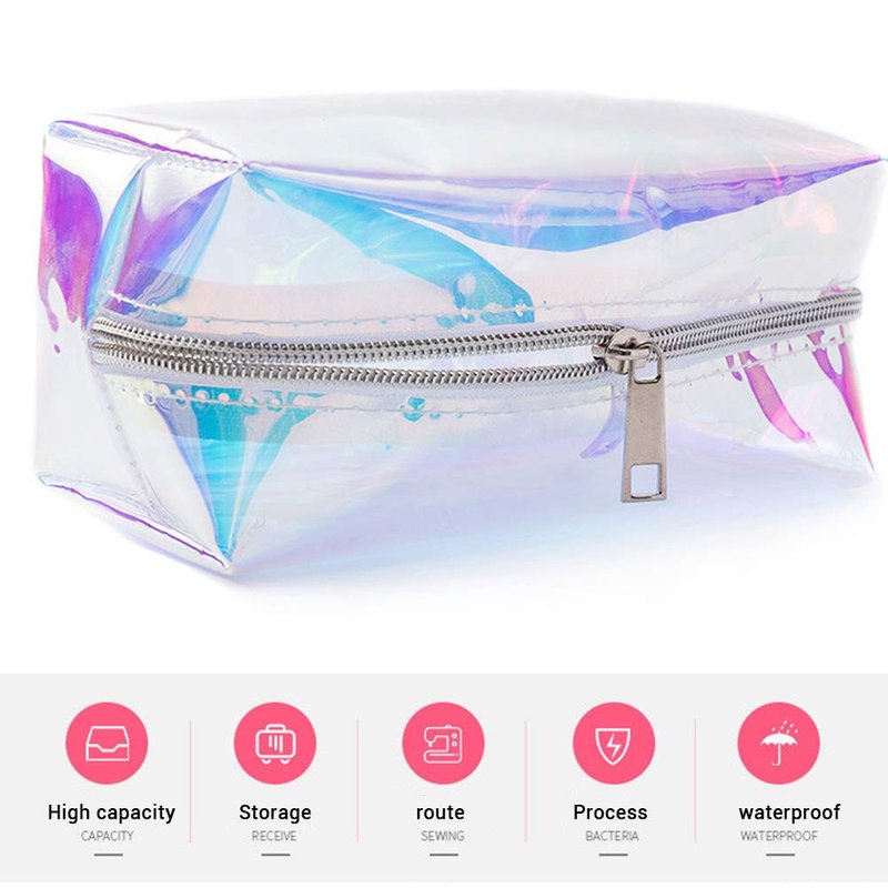 Large Holographic Makeup Bag - TPU Cosmetic Bag with See Through Design, Travel Cosmetic Toiletry Bag Organizer Case with Zipper for Women