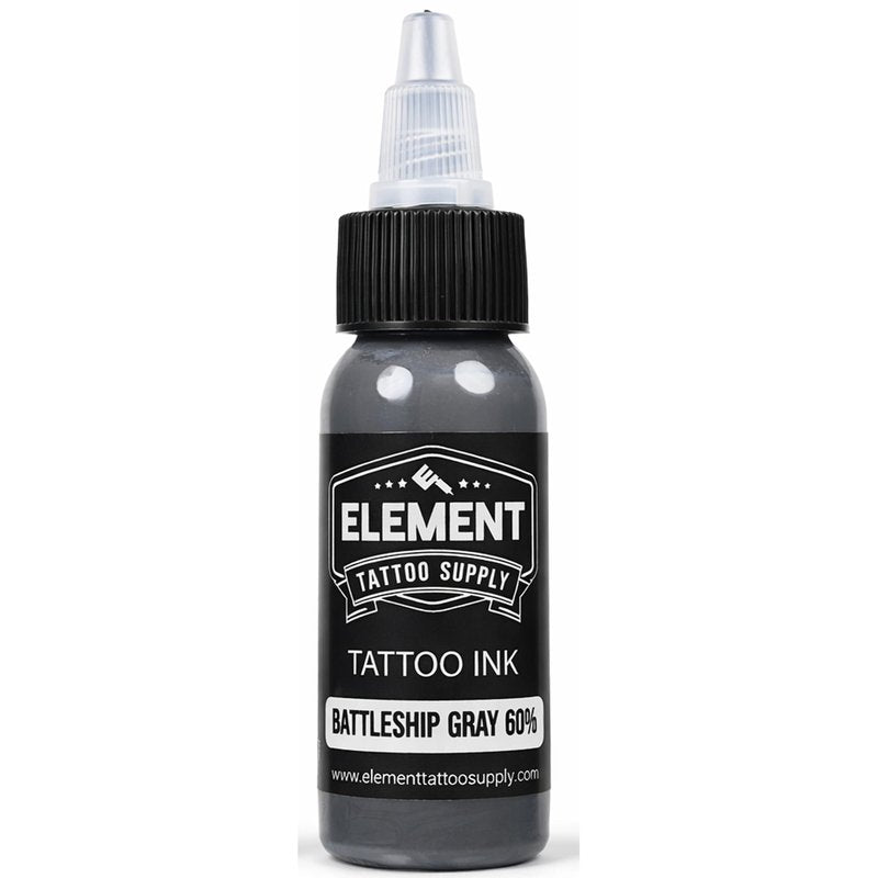 Element Tattoo Supply Battleship Gray Tattoo Ink Set - 4 Shades of Grey, Light, Medium, Medium Dark & Dark Tones, Professional Grade Tattoo Inks for Mixing & Blending, 1 oz Bottle (4 Pack)