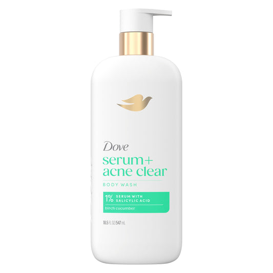 Dove Serum Body Wash Acne Clear with Salicylic Acid, 18.5 oz I Acne body wash with 1% salicylic acid to help clear and prevent acne breakouts