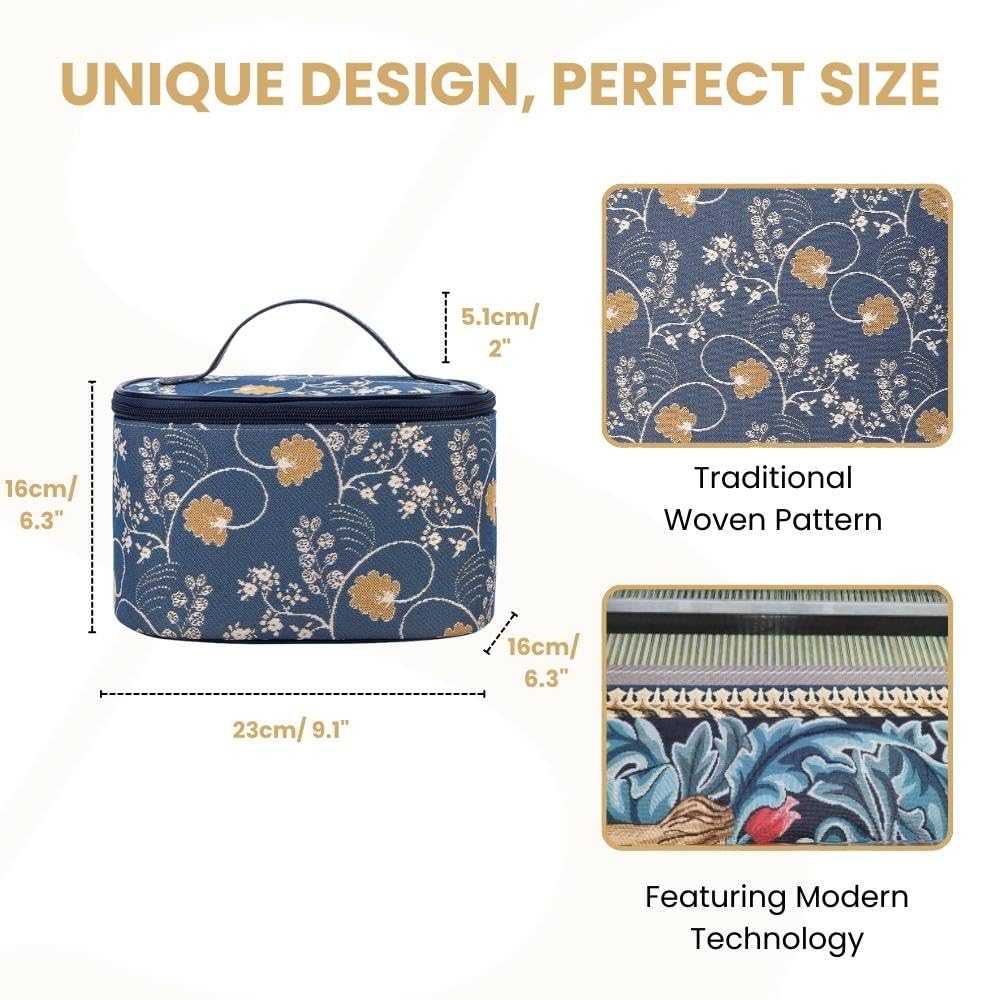 Signare Tapestry Toiletry Bag Makeup Organizer bag for Women with Jane Austen Blue Design (TOIL-AUST)