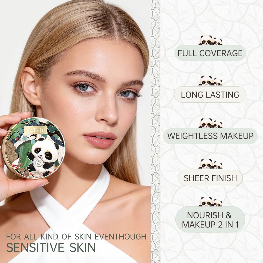 CATKIN Panda Land Full Coverage Cushion Fondation, Breathable Hydrating Nourishing Poreless Face Makeup Save for Sensitive Skin,Sheer Finish (C01 Fair)