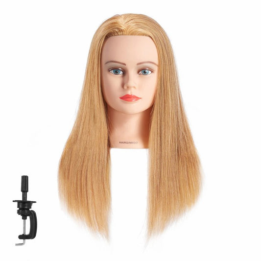 Mannequin Head 20"-22" 100% Human Hair Manikin Head Hairdresser Training Head Cosmetology Doll Head for Styling Dye Cutting Braiding Practice with Clamp Stand (91812W2714)