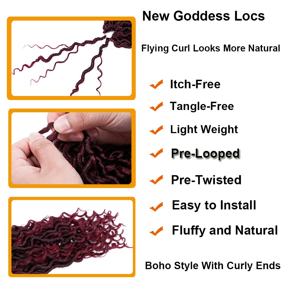 Goddess Locs Crochet Hair 12 Inch 7 Packs River Locs Faux Locs Crochet Hair for Women Pre Looped Crochet Braids with Curly Hair Soft Locs (1B/BUG#)